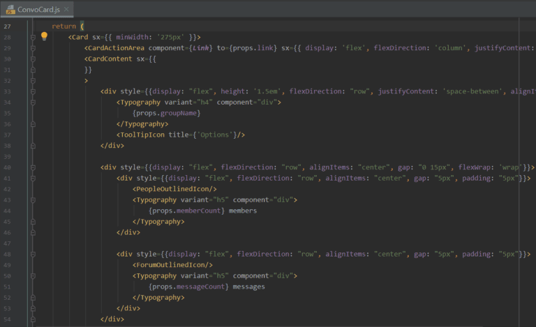 Conversation card React code snippet