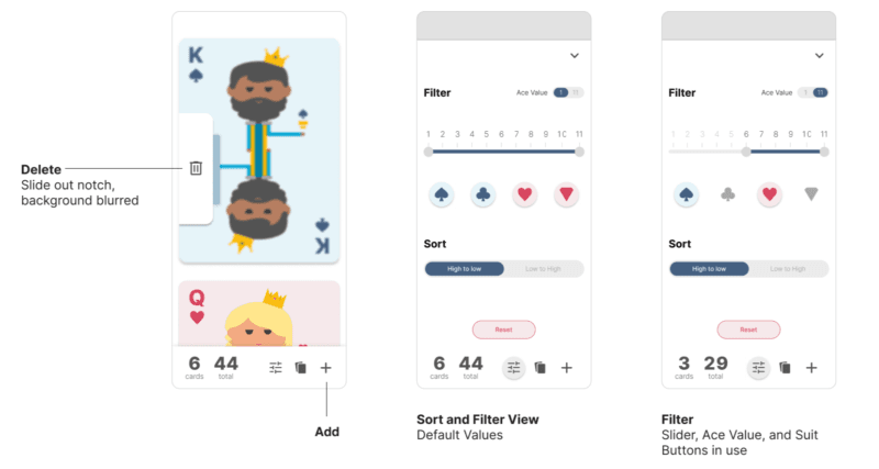 Cards Viewer screens