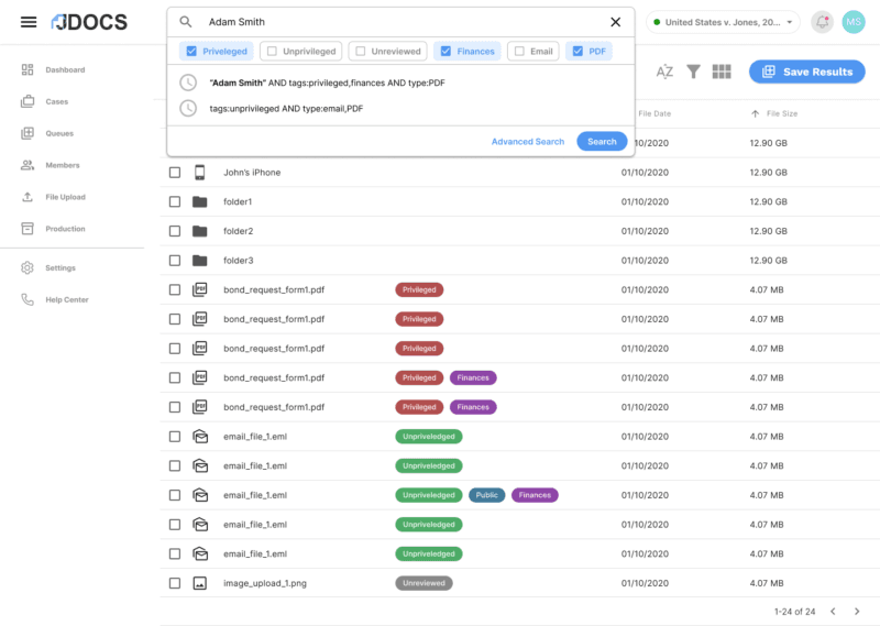 JDocs search dropdown