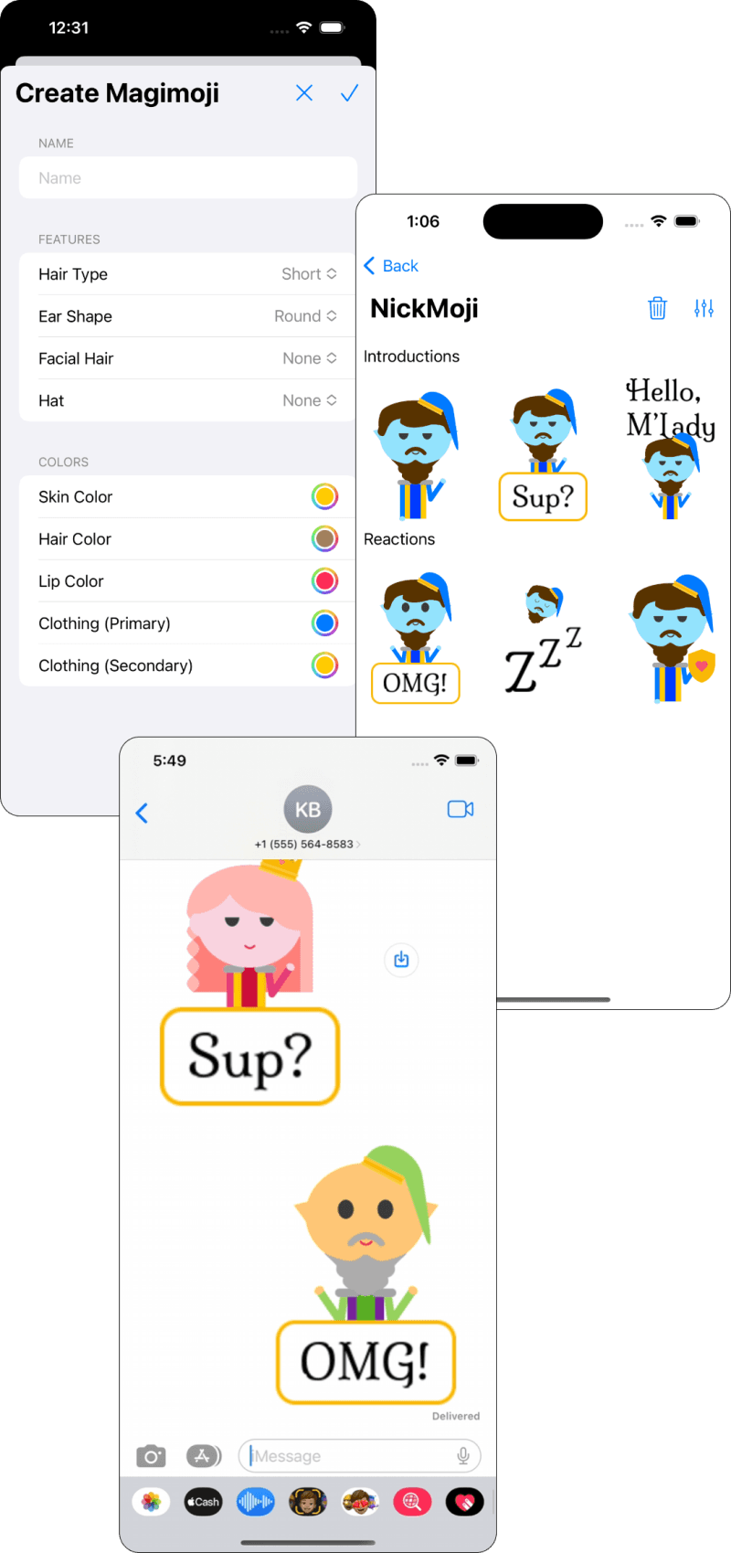 Magimoji main features screens
