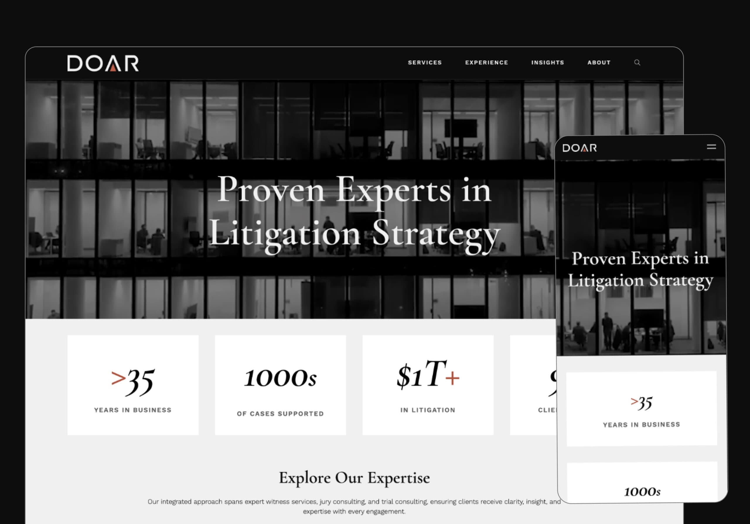 DOAR site header on desktop and mobile